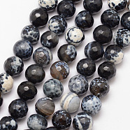 Natural Fire Crackle Agate Bead Strands, Round, Faceted, Dyed & Heated, Black, 10mm, Hole: 1mm, about 37pcs/strand, 15 inch(G-K166-07F-10mm-07)