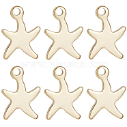 50Pcs 304 Stainless Steel Charms, Starfish/Sea Stars, Real 18K Gold Plated, 11x9x0.8mm, Hole: 1mm(STAS-BBC0004-29)