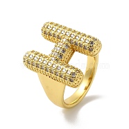 Letter Brass Micro Pave Clear Cubic Zirconia Open Cuff Ring for Women, Real 18K Gold Plated, Letter H, 19.5x15.5mm, US Size 6(16.5mm)(RJEW-N046-03H-G)