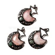 Natural Rose Quartz & Green Aventurine Big Pendants, Star & Moon Charms, with Red Copper Plated Brass Findings, Cadmium Free & Lead Free, 57~58.5x44.5~45.5x8~8.5mm, Hole: 6mm(G-G019-12R-02)