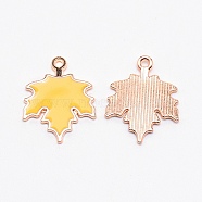 Zinc Alloy Enamel Pendants, Light Gold, Maple Leaf, Yellow, 24x19x2mm, Hole: 1.6mm(ENAM-TAC0007-18D)