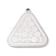 304 Stainless Steel Pendants, Triangle with Billiards Charm, Stainless Steel Color, 24.5x23.5x1.5mm, Hole: 1mm(STAS-C095-04P)
