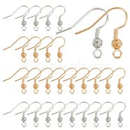 100Pcs 2 Colors Brass French Hooks with Coil and Ball, Ear Wire, Real Gold Plated & Real Platinum Plated, 21x21x4mm, Hole: 2mm, Pin: 0.8mm, 50Pcs/color(KK-SC0003-62)