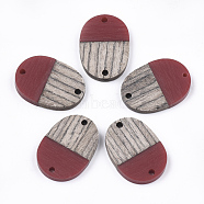 Resin & Wenge Wood Links connectors, Oval, FireBrick, 25x18x3~4mm, Hole: 2mm(RESI-S367-11A-06)