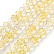 Transparent Crackle Glass Beads Strands, Rondelle, Faceted, Yellow, 8x6mm, Hole: 1.2mm, about 65pcs/strand, 15.55 inch(39.5cm)(CCG-L050-01A-04)