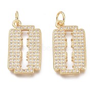 Brass Micro Pave Clear Cubic Zirconia Pendants, with Jump Ring, Rectangle, Real 18K Gold Plated, 20.5x11.5x2mm, Hole: 3mm, Jump Ring: 5x0.8mm(X-KK-O127-06G)