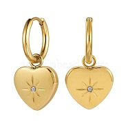 Titanium Steel Heart with Sun Dangle Hoop Earrings for Women, Golden, 26x15mm(JE921A)