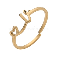 304 Stainless Steel Cuff Rings for Women, Heart with LetterA~Z, Real 18K Gold Plated, Letter V, 5.5mm, inner diameter: adjustable.(RJEW-D285-01G-V)