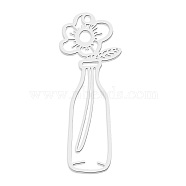 201 Stainless Steel Pendants, Laser Cut, Vase with Flower, Stainless Steel Color, 39x14.5x1mm, Hole: 1.6mm(STAS-S105-LA806-1)