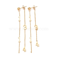 Valentine's Day 304 Stainless Steel Dangle Stud Earrings, Chain Tassel Earrings, with Ear Nuts, Number 1314, Golden, 92x1mm, Pin: 0.8mm(STAS-P251-07G)
