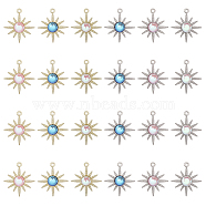 24Pcs 6 Styles Rack Plating Alloy Pendants, Sun Charms, with Resin, Cadmium Free & Nickel Free & Lead Free, Platinum & Light Gold, Mixed Color, 28x25x5mm, Hole: 1.8mm, 4pcs/style(FIND-CA0008-01)