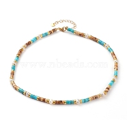 Natural Picture Jasper & Turquoise Beaded Necklaces, with Electroplated Non-magnetic Synthetic Hematite Beads, Natural Pearl Beads and 304 Stainless Steel Lobster Claw Clasps, Golden, 16.53 inch(42cm)(NJEW-JN03253)