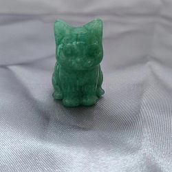 Natural Green Aventurine Carved Healing Cat Figurines, Reiki Energy Stone Display Decorations, 20x18x30mm(PW-WG18852-02)