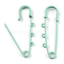 Spray Painted Iron Brooch Findings, Kilt Pins with Triple Loops, Aquamarine, 50x50x5.5mm, Hole: 2.5mm(IFIN-K043-01B-04)