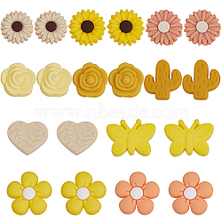 20Pcs 10 Styles Silicone Focal Beads, Plant-themed, Mixed Color, 20~26x20~30x8~12.5mm, Hole: 2~2.3mm, 2pcs/style(SIL-SP0001-18A)