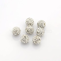 Grade A  Rhinestone Beads, Pave Disco Ball Beads, Resin and China Clay, Round, White, PP9(1.5.~1.6mm), 8mm, Hole: 1mm(X-RB-B025-17)