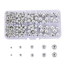 5 Sizes Plating Acrylic Beads, Round, Silver Color Plated, 4~12mm, Hole: 1mm, 542pcs/Box(PACR-LS0001-01P)