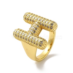 Letter Brass Micro Pave Clear Cubic Zirconia Open Cuff Ring for Women, Real 18K Gold Plated, Letter H, 19.5x15.5mm, US Size 6(16.5mm)(RJEW-N046-03H-G)