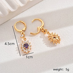 Elegant Copper Flower Hoop Earrings, with Cubic Zirconia, for Wedding Party(TF1677-1)