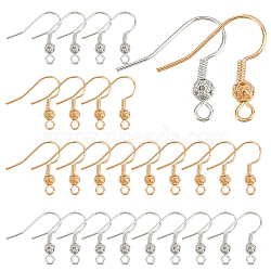 100Pcs 2 Colors Brass French Hooks with Coil and Ball, Ear Wire, Real Gold Plated & Real Platinum Plated, 21x21x4mm, Hole: 2mm, Pin: 0.8mm, 50Pcs/color(KK-SC0003-62)