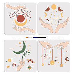 MAYJOYDIY US 1 Set PET Hollow Out Drawing Painting Stencils, with 1Pc Art Paint Brushes, for DIY Scrapbook, Photo Album, Moon, 300x300mm, 4pcs/set(DIY-MA0001-90)