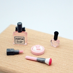 Plastic Lipstick & Perfume & Pressed Powder & Brush & Nail Polish Set Model, Micro Landscape Dollhouse Accessories, Pretending Prop Decorations, Mixed Color, 80x70mm, 5pcs/set(PW-WG79323-02)