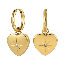 Stainless Steel Heart with Sun Dangle Hoop Earrings for Women, Golden, 26x15mm(JE921A)