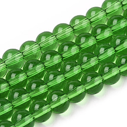 Transparent Glass Beads Strands, Round, Green, 9.5~10mm, Hole: 1.5mm, about 40~42pcs/strand, 14.76~15.12 inch(37.5~38.4cm)(GLAA-T032-T10mm-07)