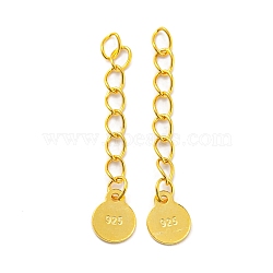 925 Sterling Silver Terminators, End Chain with Flat Round Charms, Real 18K Gold Plated, 28~32mm.(STER-L014-29A-G01)