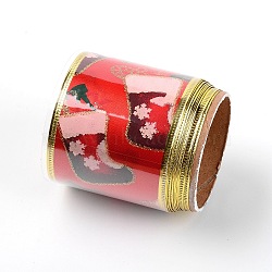 Satin Ribbon, Christmas Theme, Flat with Pattern, Christmas Sock Pattern, 2-3/8 inch(61mm), 2 yards/roll(OCOR-TAC0008-31F)