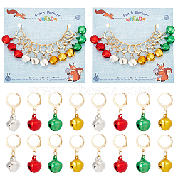 Aluminum Bell Charm Locking Stitch Markers, Golden Tone 304 Stainless Steel Clasp Stitch Marker, Mixed Color, 3cm, 4 colors, 3pcs/color, 12pcs/set(HJEW-PH01776)