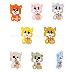 8Pcs 8 Colors Silicone Beads, DIY Nursing Necklaces and Bracelets Making, Chewing Pendants For Teethers, Squirrel, Mixed Color, 30x21x8mm, Hole: 2mm, 1pc/color(SIL-CA0001-92)
