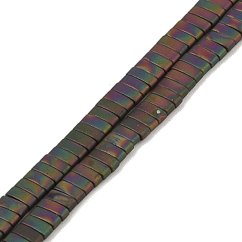 Electroplated Frosted Non-magnetic Synthetic Hematite Beads Strands, Rectangle, 2-Hole, Rainbow Plated, 5x2x2mm, Hole: 0.8mm, about 193pcs/strand, 8.27 inch(21cm)