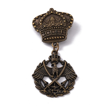 Crown & Eagle Zinc Alloy Pendant Lapel Pin, Dangle Charm Brooch Medal for Men, Antique Bronze, 67x30x3mm