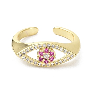 Evil Eye Real 18K Plated Cuff Rings for Women Gift, Brass Micro Pave Cubic Zirconia Open Rings, Pink, US Size 7 1/2(17.7mm)