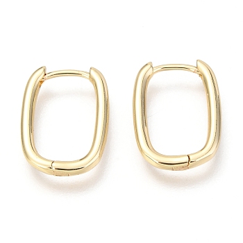 Brass Huggie Hoop Earrings, Oval, Real 18K Gold Plated, 16x12x2mm, Pin: 1mm