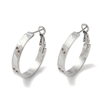304 Stainless Steel Rhinestone Hoop Earrings for Women, Enamel Style, Stainless Steel Color, 27.5x4.5mm