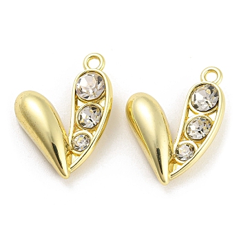 Alloy with Glass Pendants, Heart Charms, Golden, 22x17x7mm, Hole: 1.8mm