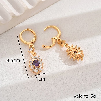 Elegant Copper Flower Hoop Earrings, with Cubic Zirconia, for Wedding Party