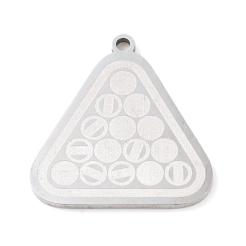 304 Stainless Steel Pendants, Triangle with Billiards Charm, Stainless Steel Color, 24.5x23.5x1.5mm, Hole: 1mm