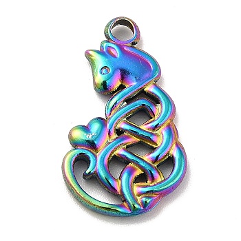 Ion Plating(IP) 201 Stainless Steel Pendants, Fox Charms, Rainbow Color, 23.5x14x2.5mm, Hole: 2.5mm