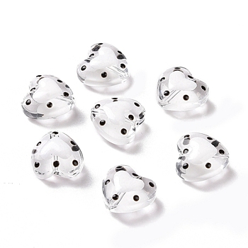 Glass Heart Beads, with Enamel, Bead in Bead, White, 12x11.5~12.5x6.5~7mm, Hole: 0.8~1mm