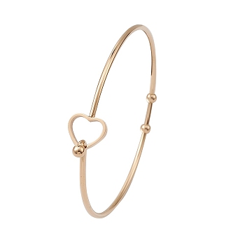 Stainless Steel Hollow Out Heart Bangle, Cocktail Wire Wrap Bangle for Women, Golden, Inner Diameter: 2-3/8 inch(6cm)