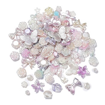 DIY Gradient Color Style Jewelry Making Finding Kits, Including Plastic Bead & Cabochon & Link & Pendants, Butterfly/Leaf/Flower/Bowknot/Shell/Star Shapes, Pink, 8~34.5x8~40x2~11mm, Hole: 1~6mm, about 804pcs/500g