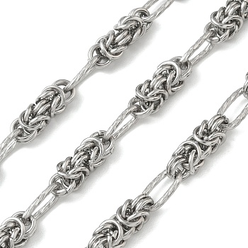 304 Stainless Steel Knot Link Chains, Unwelded, with Spool, Stainless Steel Color, 18x6x6mm & 12x6x1.5mm