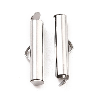 Non-Tarnish 304 Stainless Steel Slide On End Clasp Tubes, Slider End Caps, Stainless Steel Color, 20x6x4mm, Hole: 3.5mm, Inner Diameter: 3mm