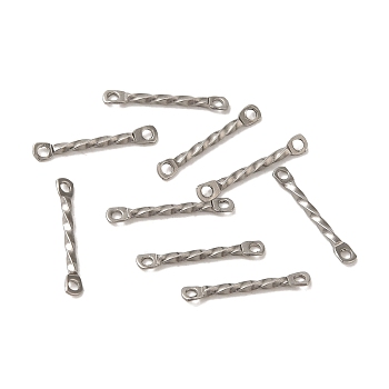 304 Stainless Steel Connector Charms, Twisted Bar, Stainless Steel Color, 15x2x1.2mm, Hole: 1mm