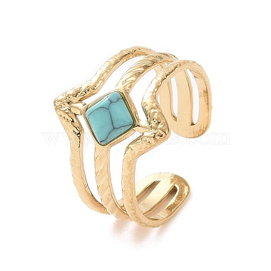 Synthetic Turquoise Rhombus Open Cuff Ring(KK-A181-VF507)-2