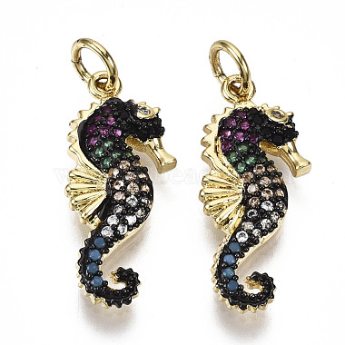 Real 16K Gold Plated Colorful Sea Horse Brass+Cubic Zirconia Pendants