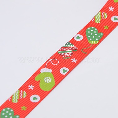Christmas Gloves Printed Grosgrain Ribbon for Christmas Gift Package(SRIB-D009-25mm-01)-2